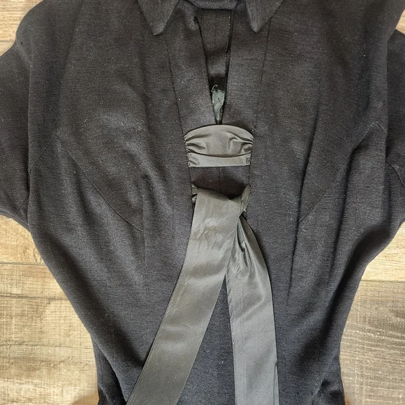 Vintage OOAK 1950s Black Dress with Flared Swing Skirt Handmade - Picture 3 of 8